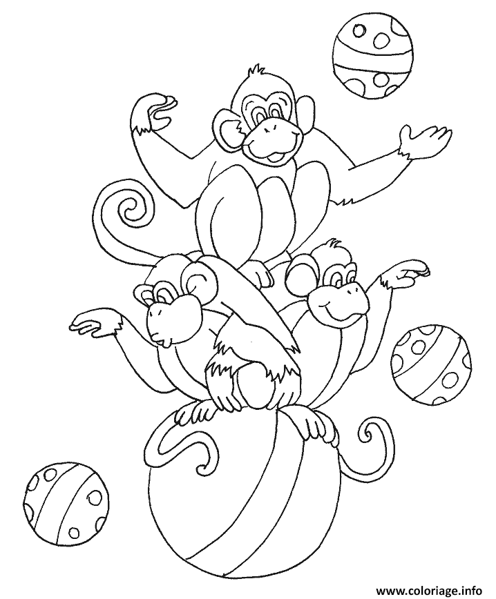 Dessin des singes sur des ballons Coloriage Gratuit à Imprimer