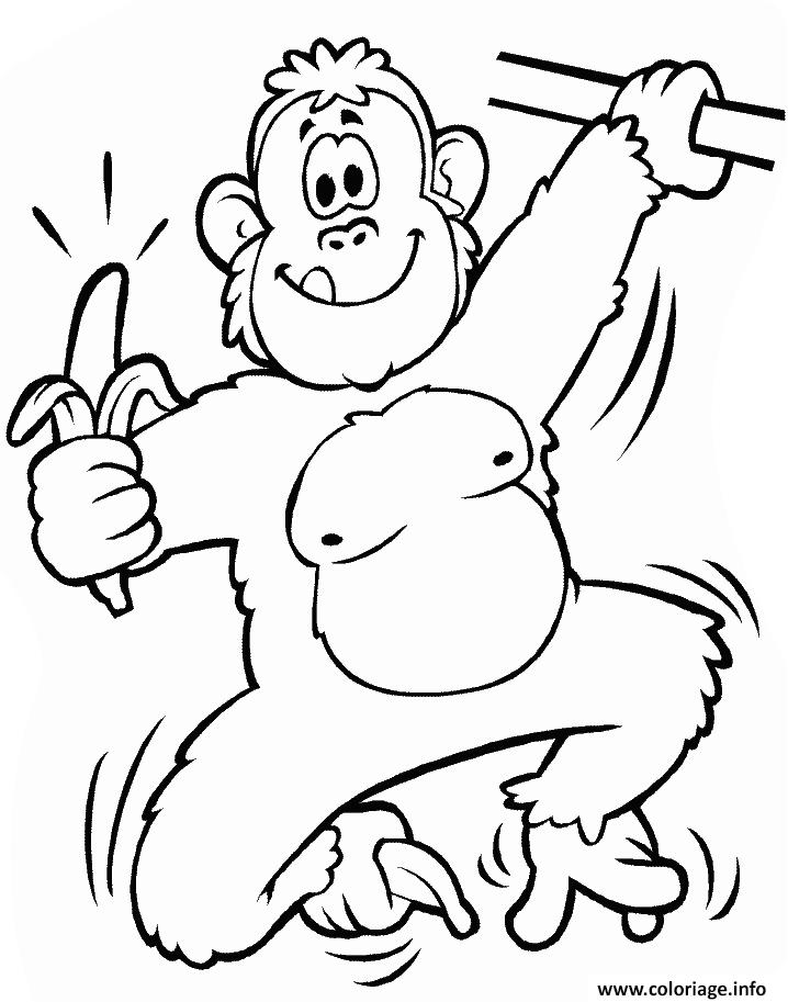 Dessin un chimpanze avec une banane Coloriage Gratuit à Imprimer