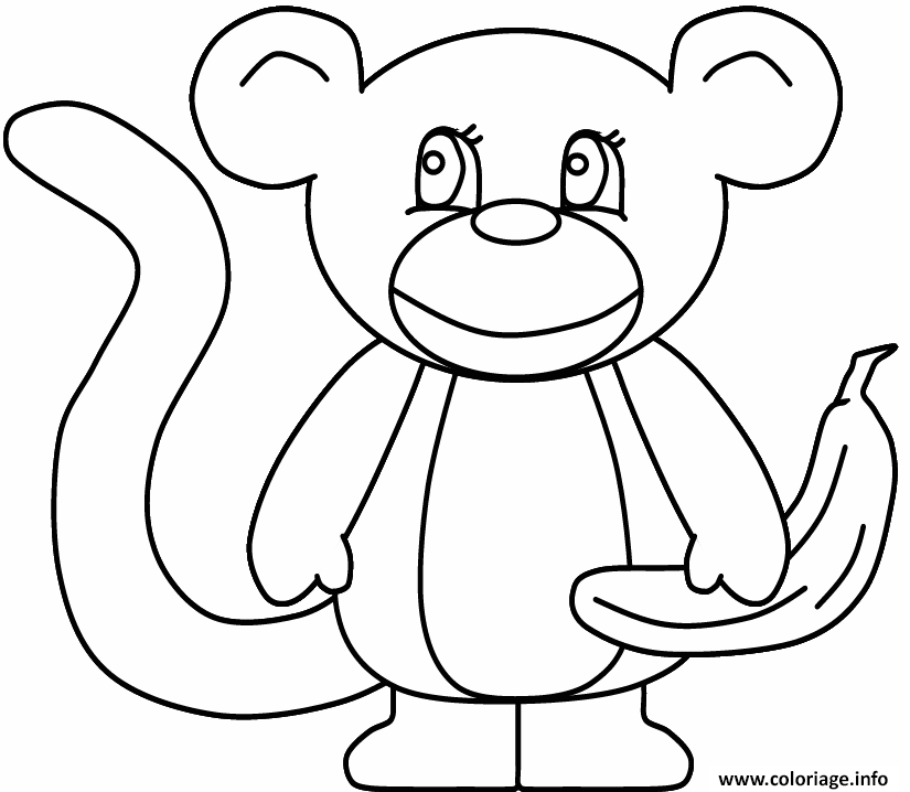 Dessin un singe avec une banane Coloriage Gratuit à Imprimer