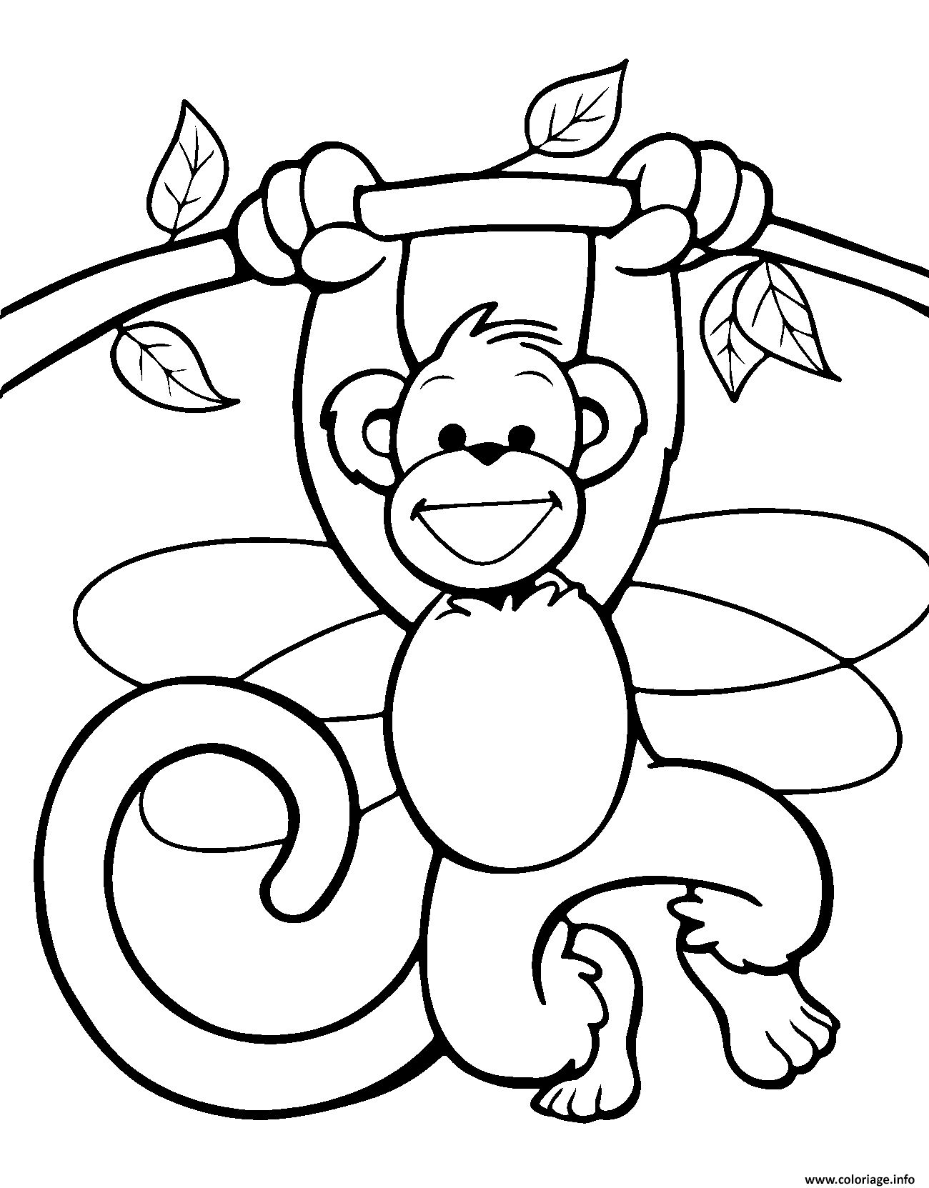 Dessin singe sur un arbre rigolo Coloriage Gratuit à Imprimer
