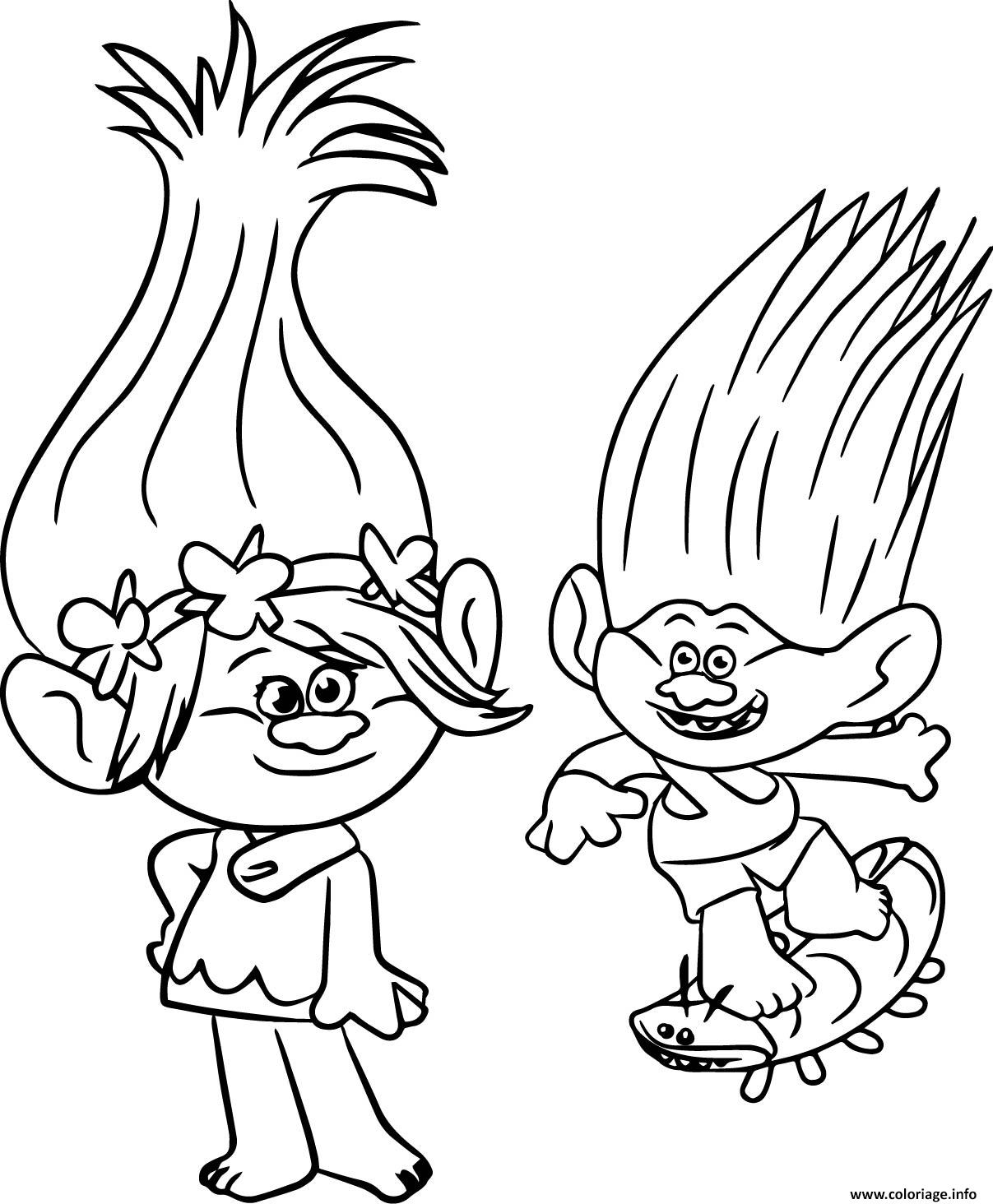 Coloriage Trolls Poppy Skateboard JeColorie