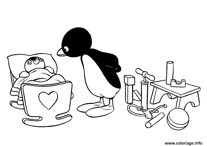 Dessin pingu et bebe pingouin Coloriage Gratuit à Imprimer