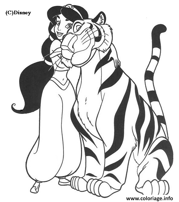 Coloriage Jasmine Et Son Tigre Dessin à Imprimer