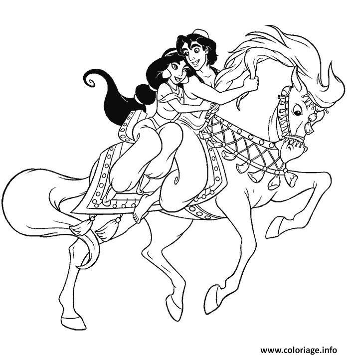Coloriage Aladdin Et Jasmine Sur Un Cheval Dessin à Imprimer