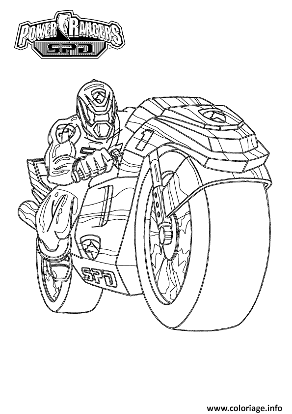 Coloriage Power Rangers Motorcycle Moto Dessin à Imprimer