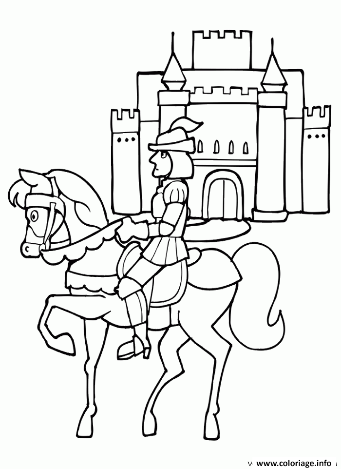 Dessin chevalier devant un chateau Coloriage Gratuit à Imprimer