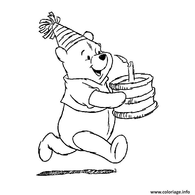 Dessin winnie anniversaire Coloriage Gratuit à Imprimer