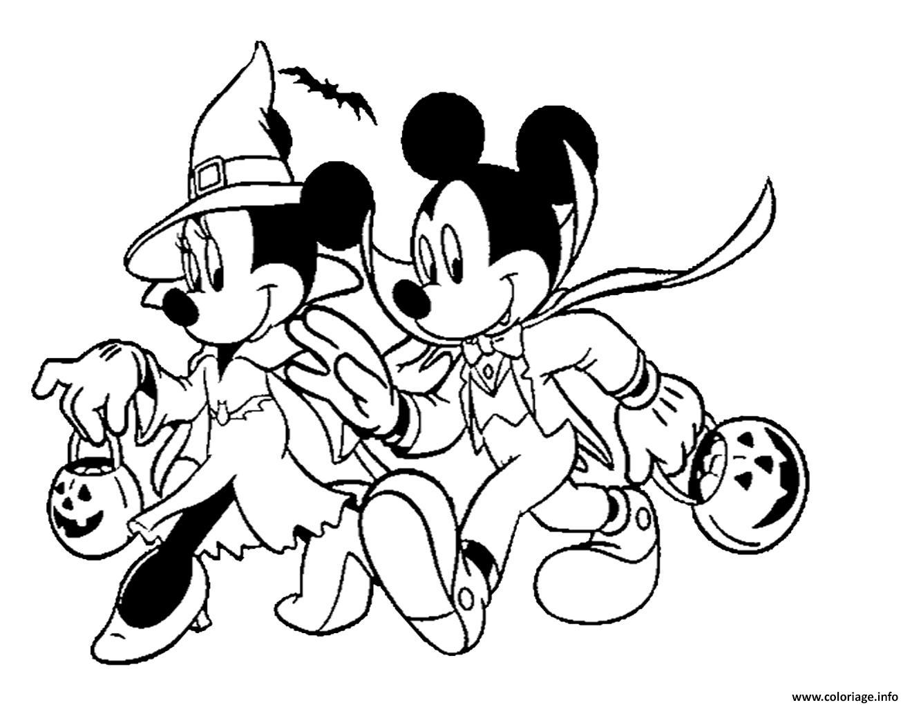 Dessin Disney Halloween Minnie la sorciere avec Mickey Coloriage Gratuit à Imprimer
