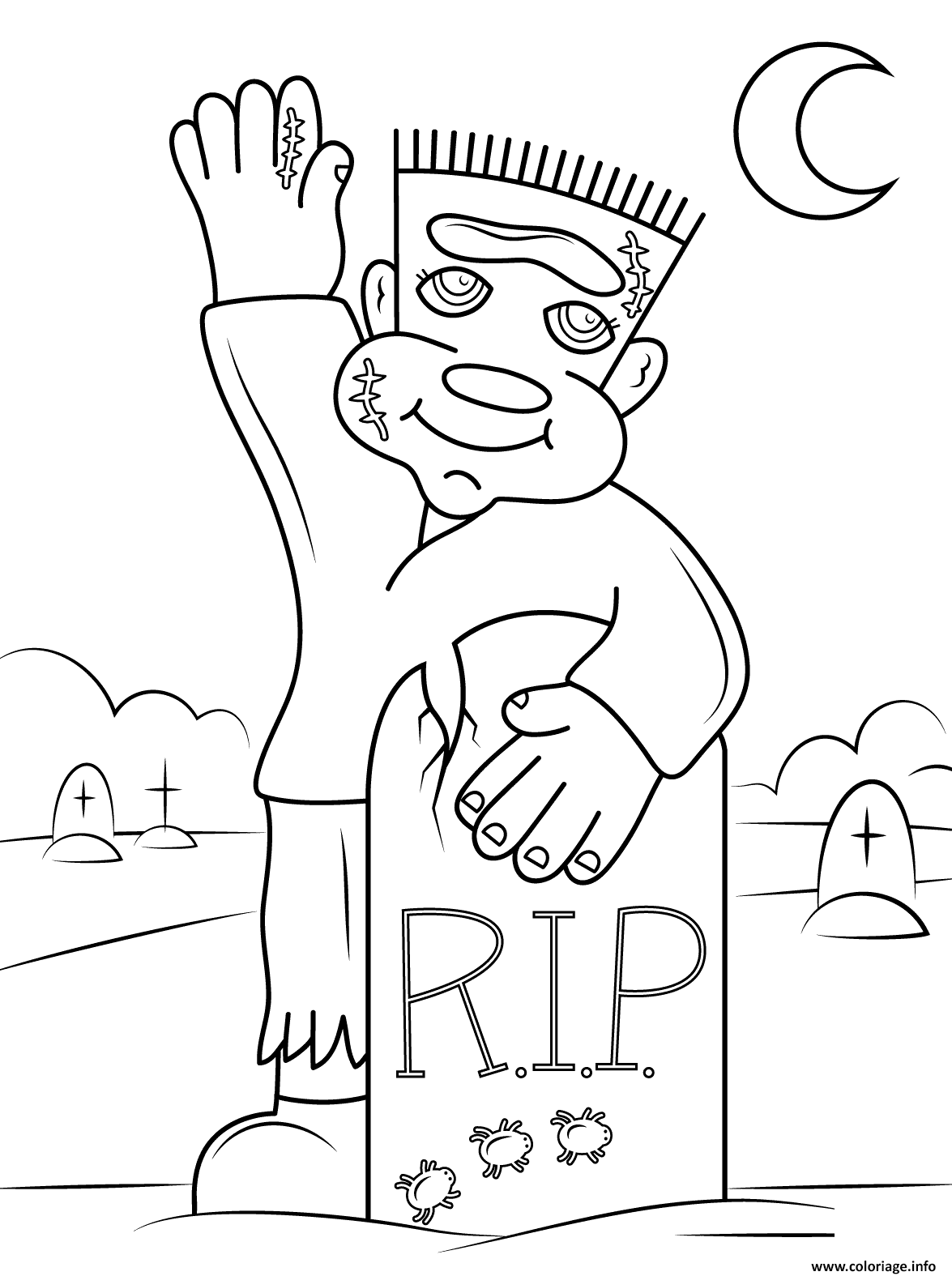 Dessin cute frankenstein rip halloween Coloriage Gratuit à Imprimer