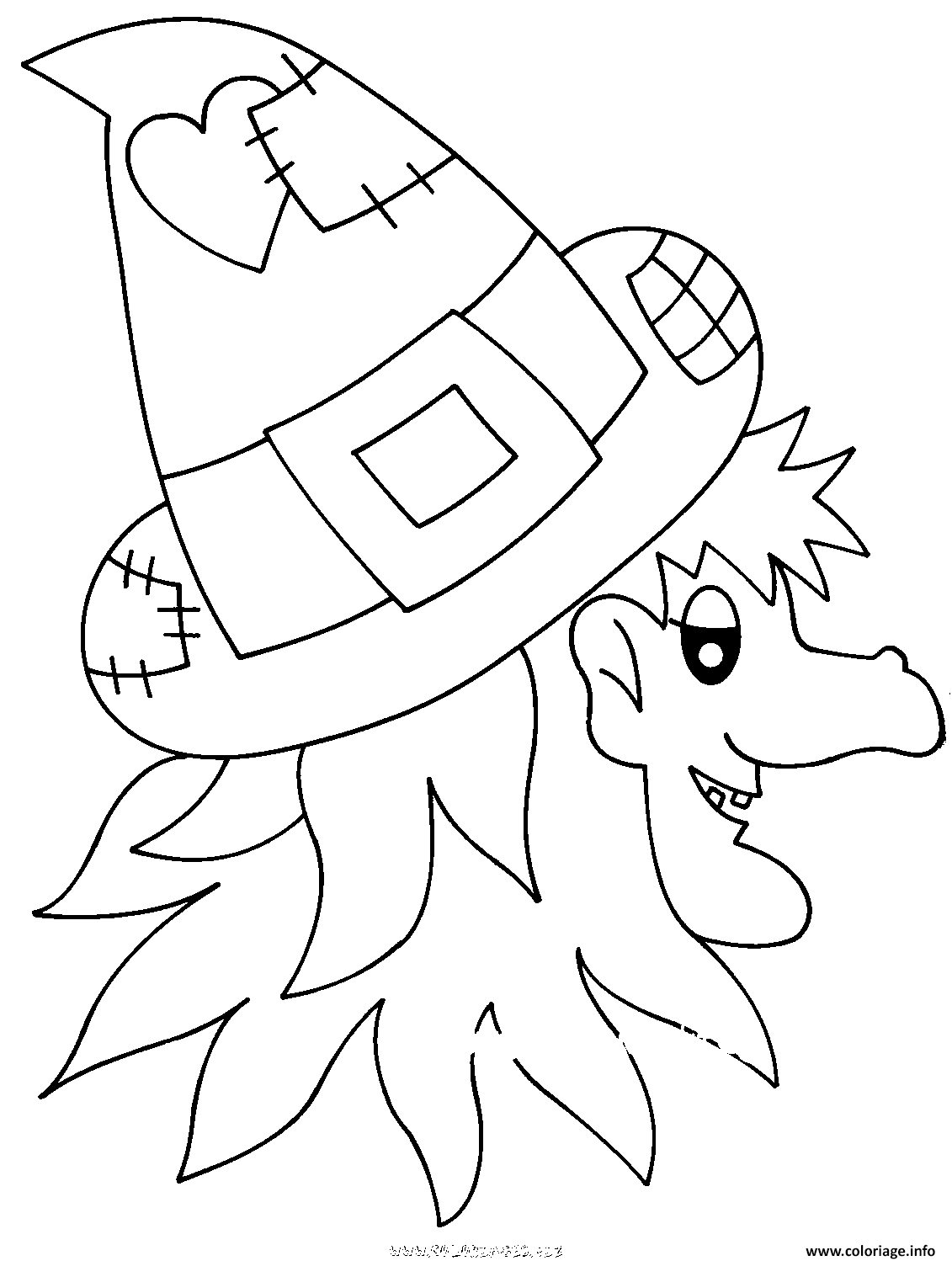 Coloriage halloween sorciere visage avec son chapeau  JeColorie.com