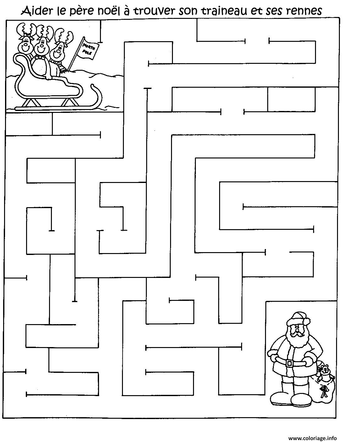 jeu pere noel labyrinthe noel gratuit imprimer coloriage