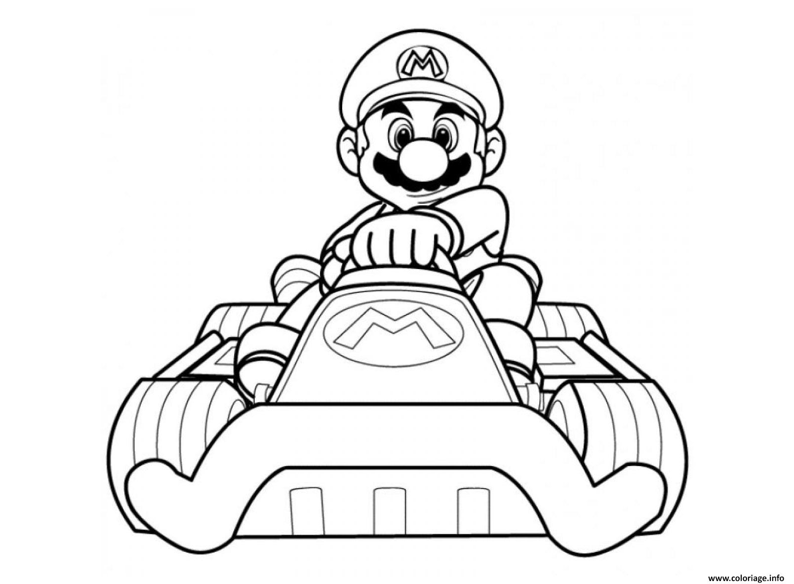 Dessin mario kart wii avec sa voiture Coloriage Gratuit à Imprimer