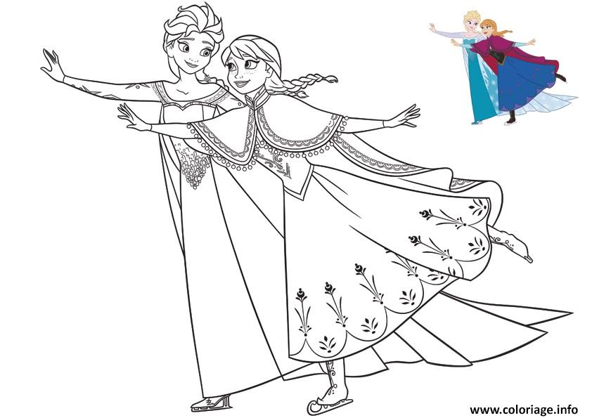 Coloriage Les Soeurs Elsa Et Anna Patinent Pour Noel Dessin La Reine