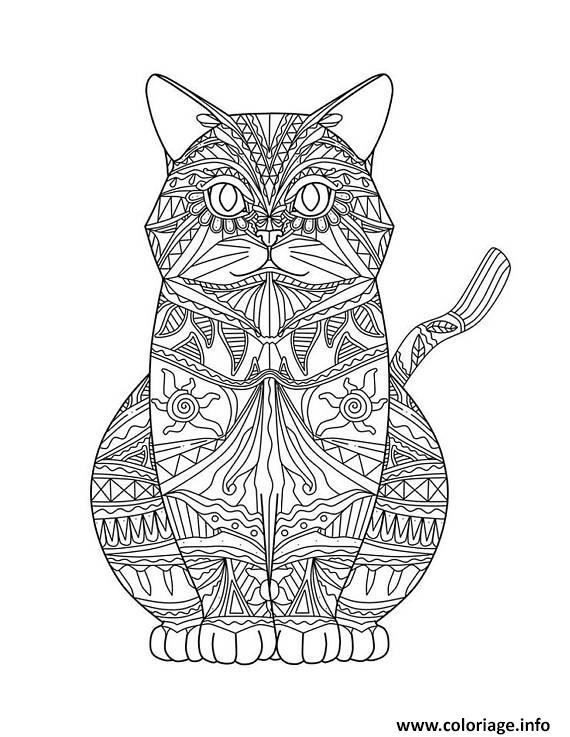 Dessin chat mandala detaille adulte Coloriage Gratuit à Imprimer