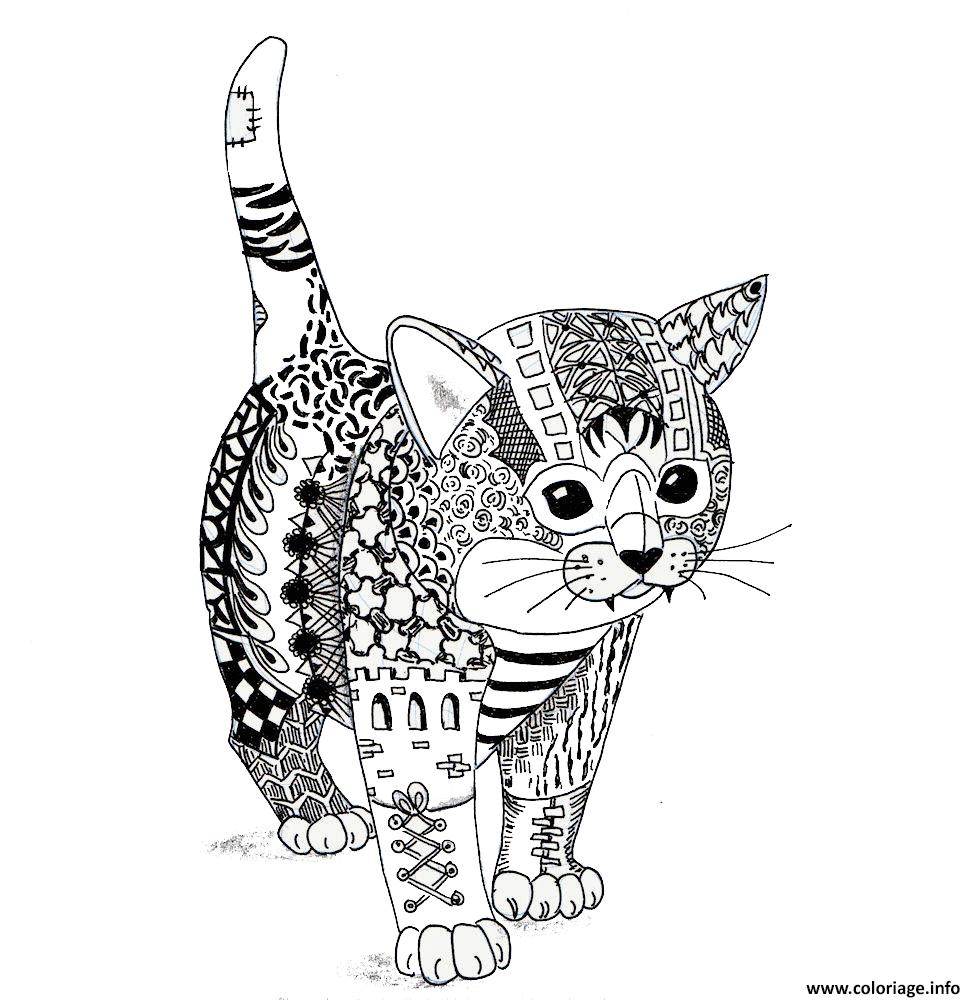 Coloriage Chaton Chat Adulte Mandala Dessin Adulte Animaux à imprimer