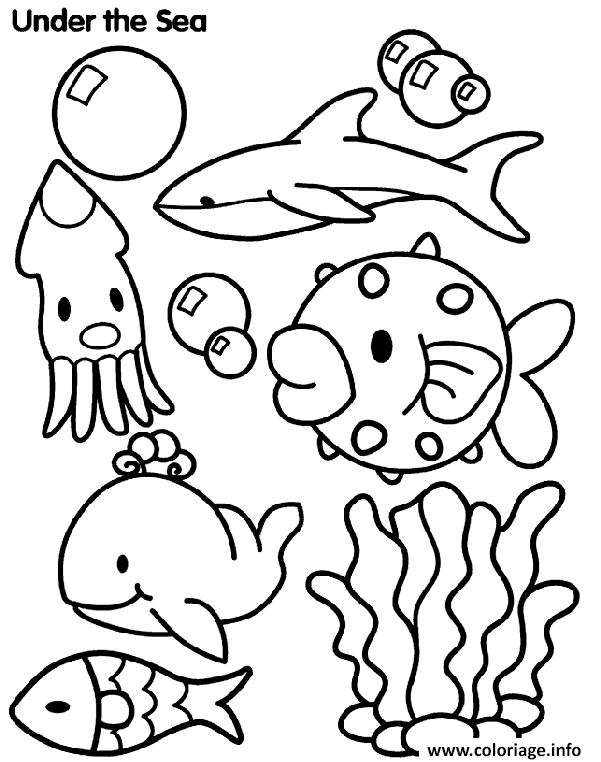 Dessin animaux de la mer et des oceans mignon Coloriage Gratuit à Imprimer