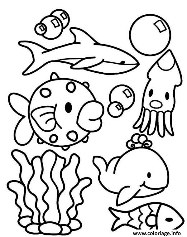 Dessin animaux de la mer et des oceans mignon enfants Coloriage Gratuit à Imprimer