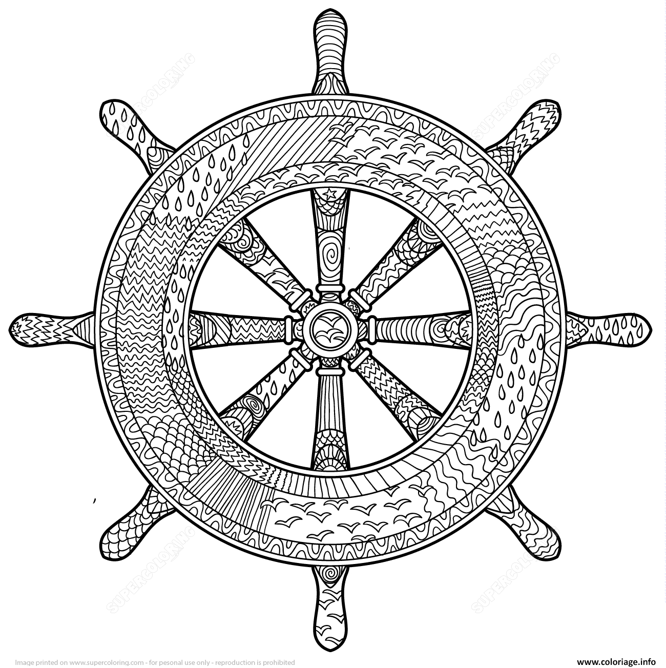 Dessin marine handwheel zentangle adulte Coloriage Gratuit à Imprimer