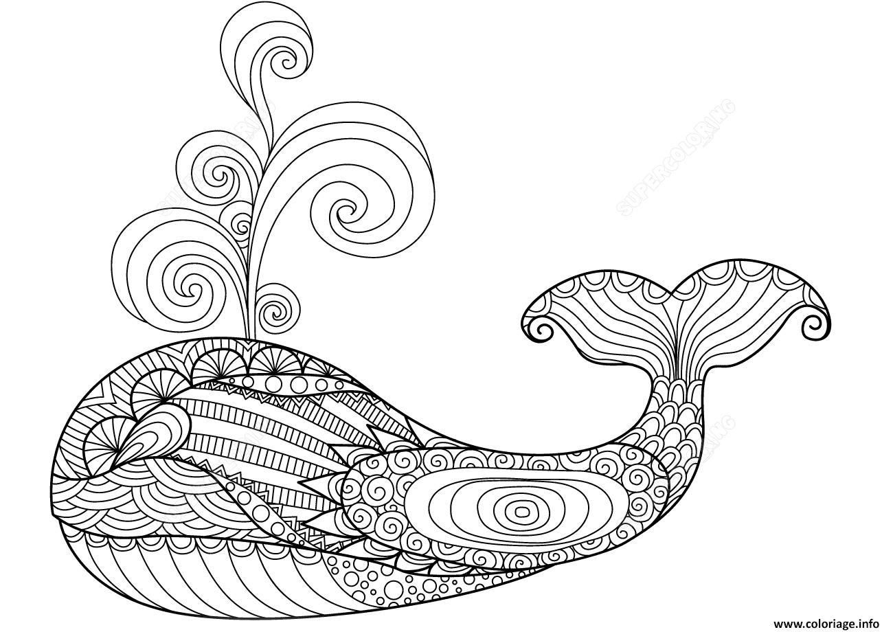 Dessin whale zentangle adulte Coloriage Gratuit à Imprimer