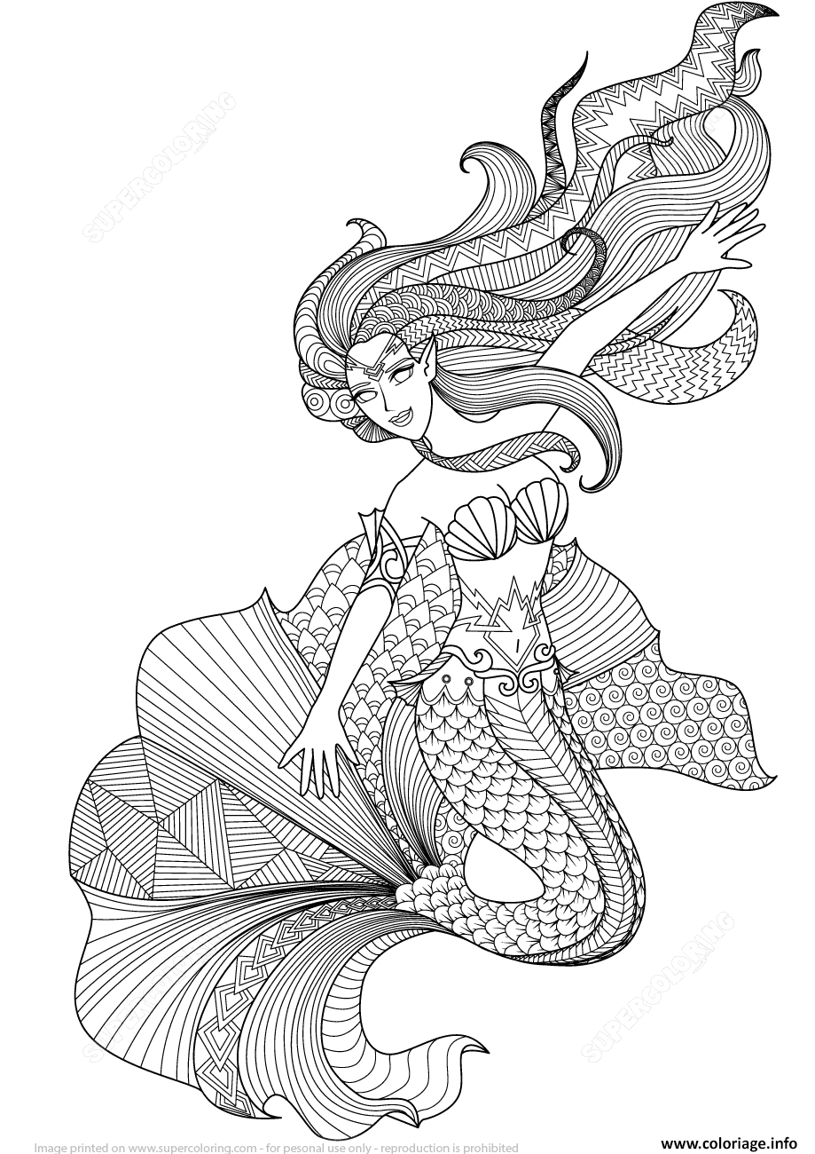 Dessin mermaid zentangle adulte Coloriage Gratuit à Imprimer