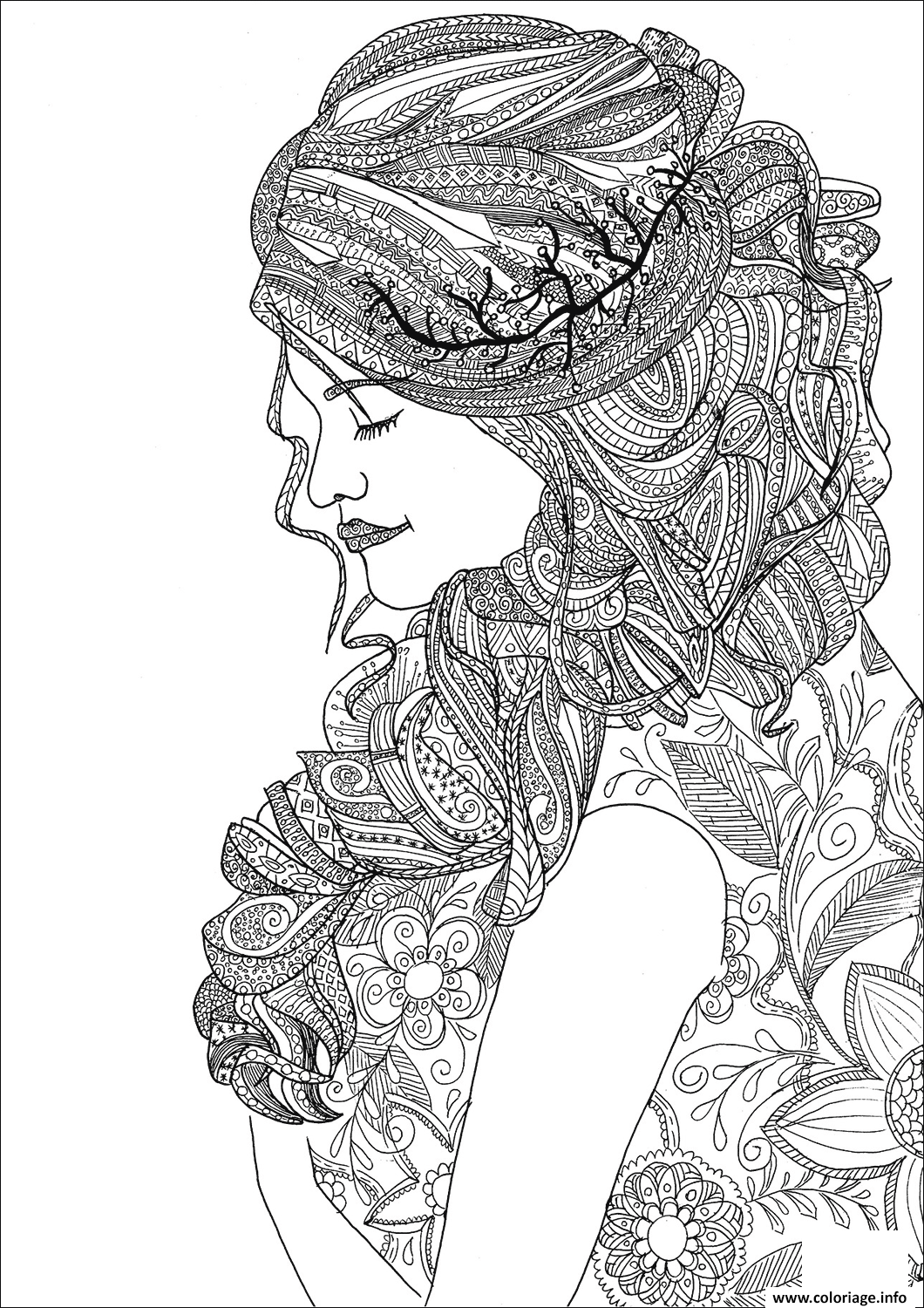 Dessin zentangle woman Coloriage Gratuit à Imprimer