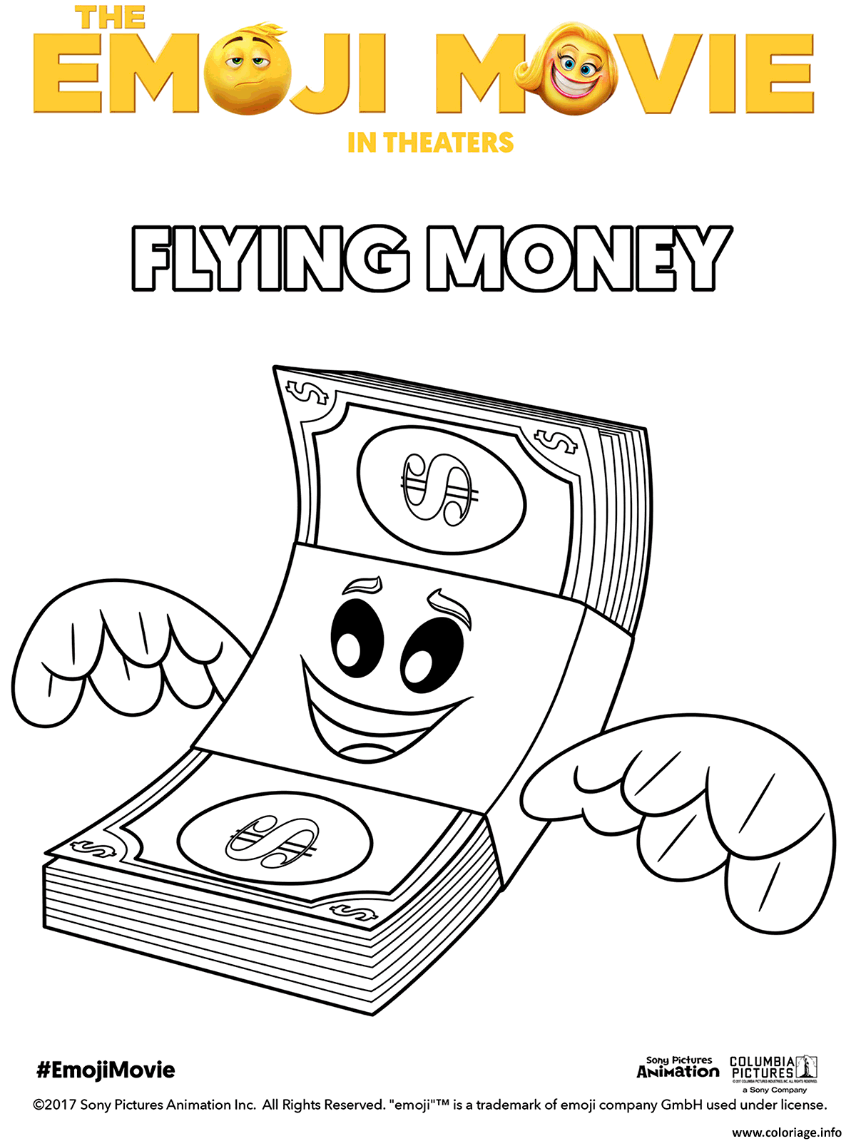 Dessin flying money emoji monde secret des emojis Coloriage Gratuit à Imprimer