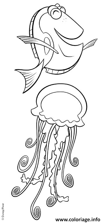 Dessin Dory avec une meduse Coloriage Gratuit à Imprimer