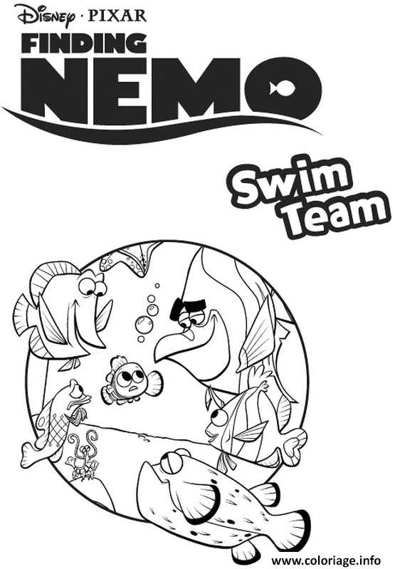 Dessin finding Nemo swim team Coloriage Gratuit à Imprimer