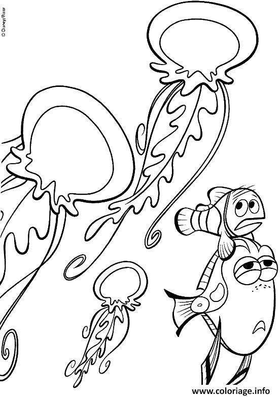 Dessin marin et Dory nagent parmi les meduses Coloriage Gratuit à Imprimer