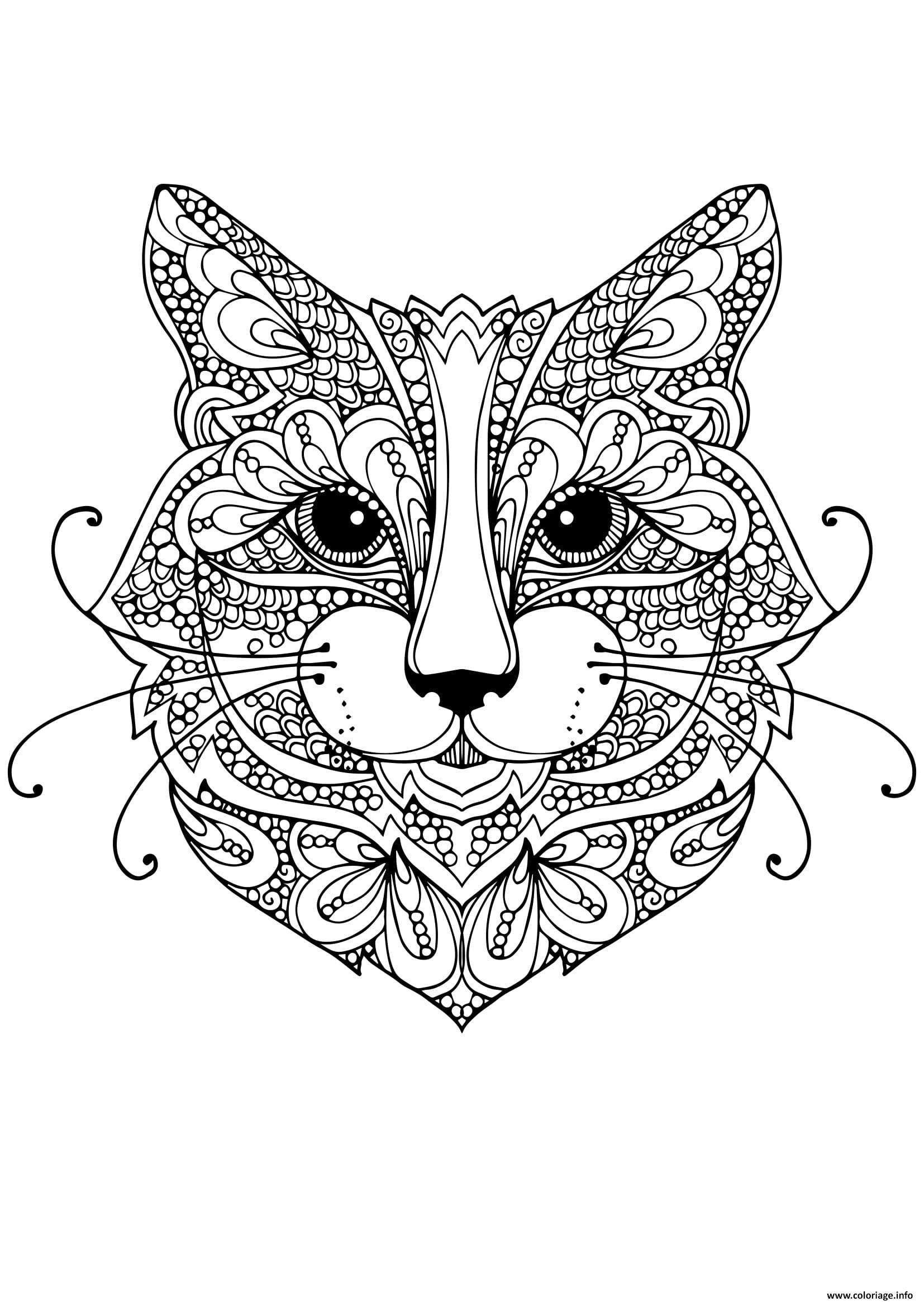 Dessin chat mandala adulte anti stress Coloriage Gratuit à Imprimer