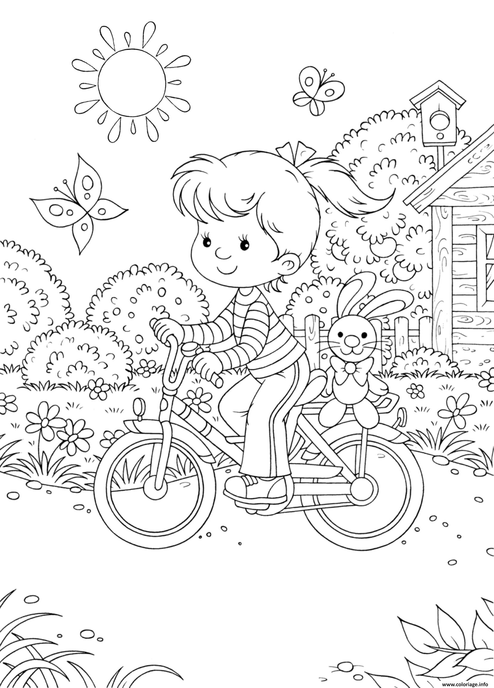 Dessin petite fille fait de la bicyclette Coloriage Gratuit à Imprimer