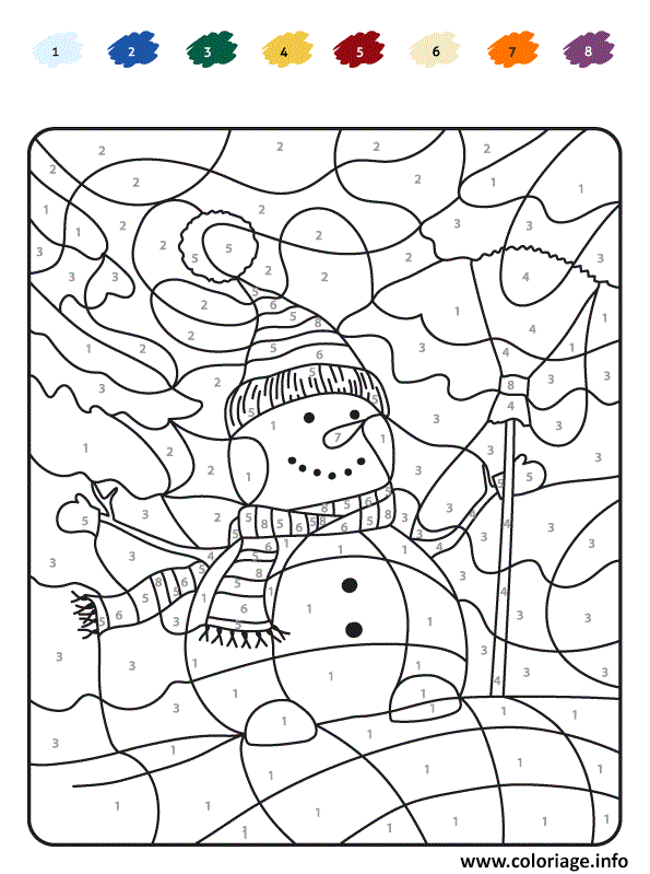 Dessin magique bonhomme de neige hiver Coloriage Gratuit à Imprimer