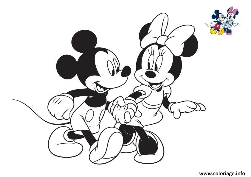 Coloriage Disney Minnie Et Mickey Se Baladent dessin