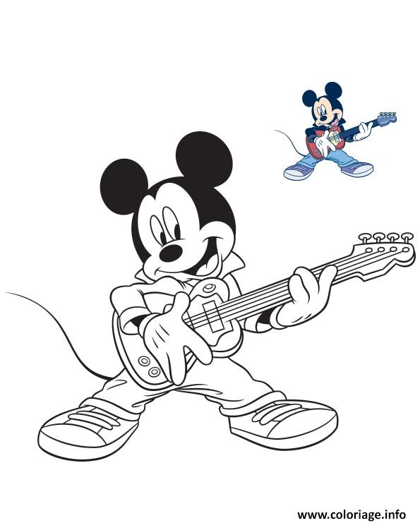 Dessin mickey mouse guitare electrique musique Coloriage Gratuit à Imprimer