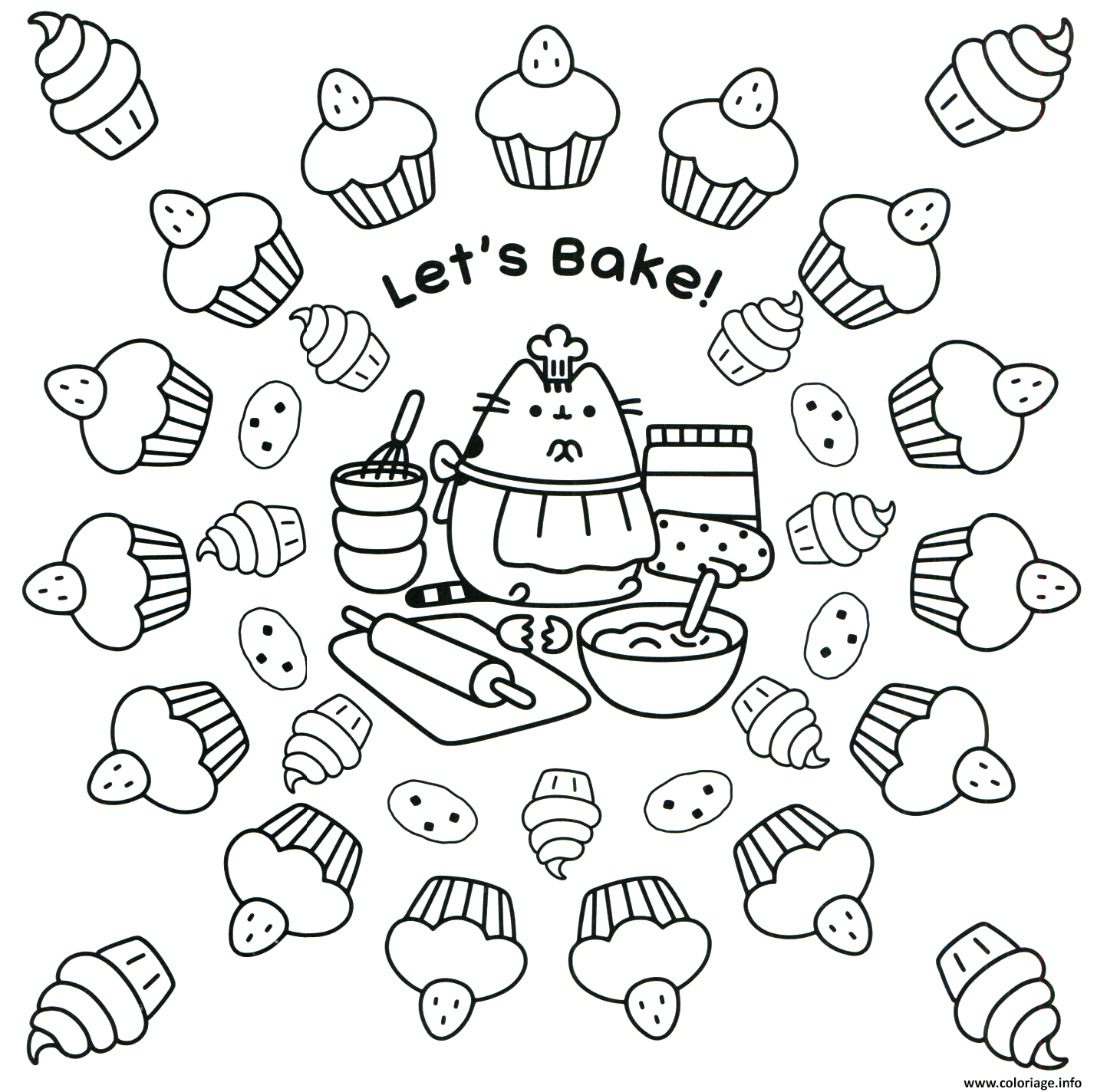 Dessin pusheen lets bake Coloriage Gratuit à Imprimer