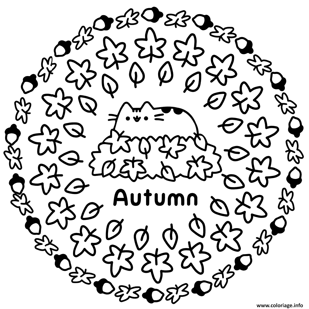 Dessin Pusheen Autumn Coloriage Gratuit à Imprimer