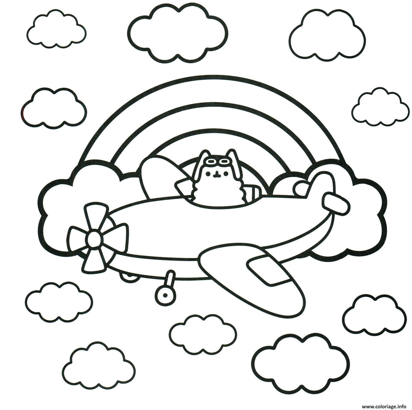 pusheen dans un avion pilote coloriage