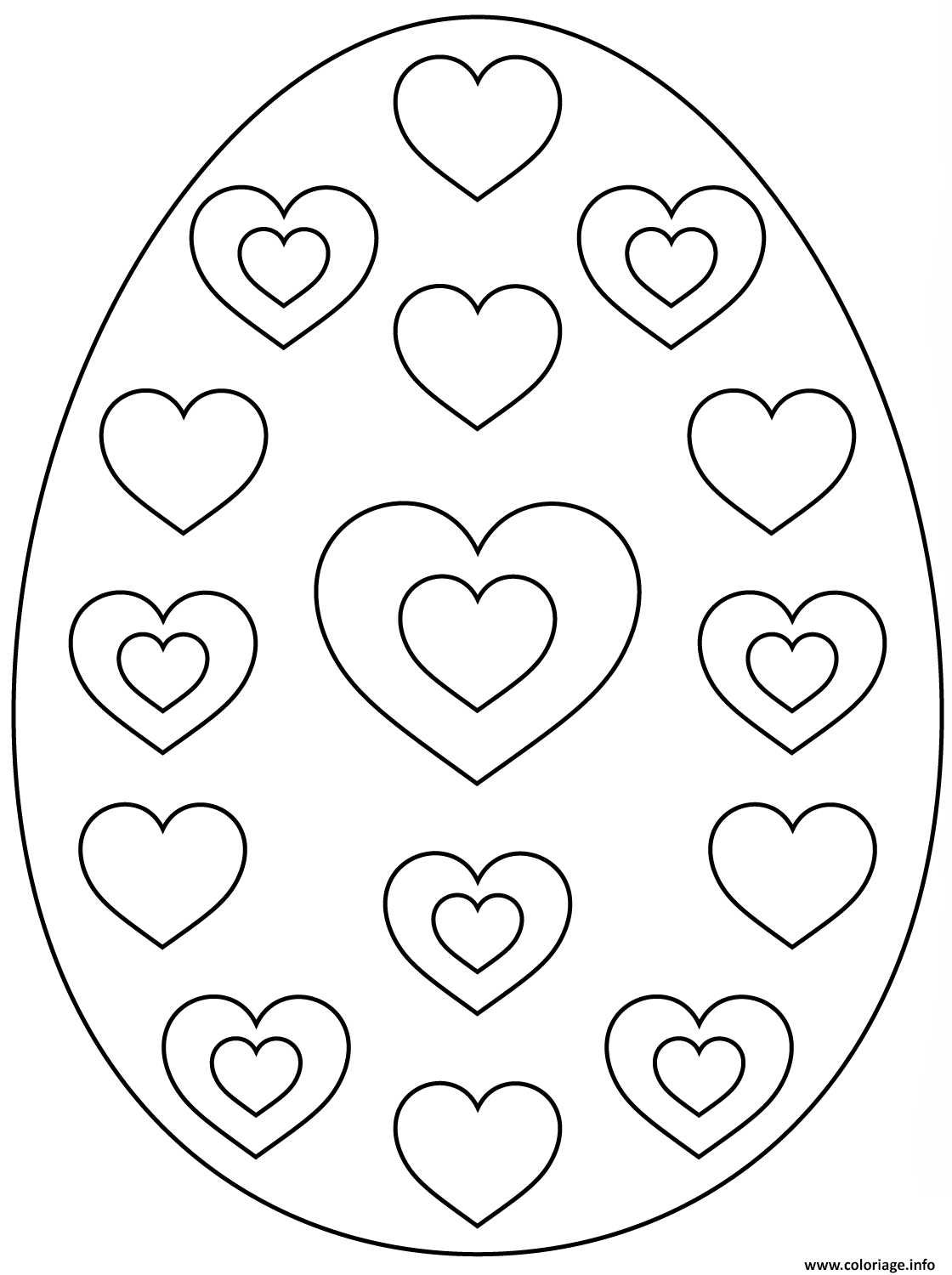 Dessin oeuf de paques avec hearts Coloriage Gratuit à Imprimer