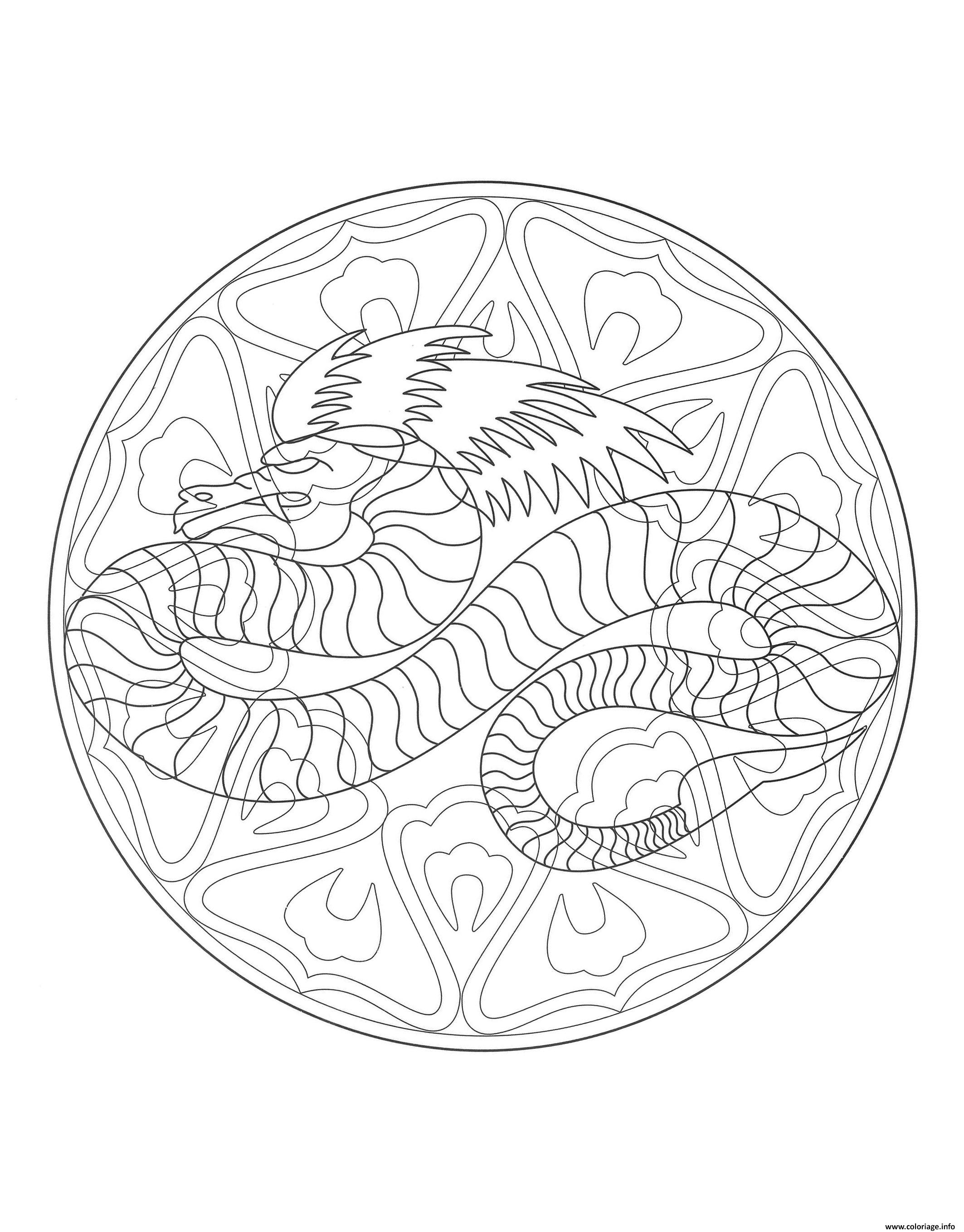 Dessin nouvel an chinois mandala dragon Coloriage Gratuit à Imprimer