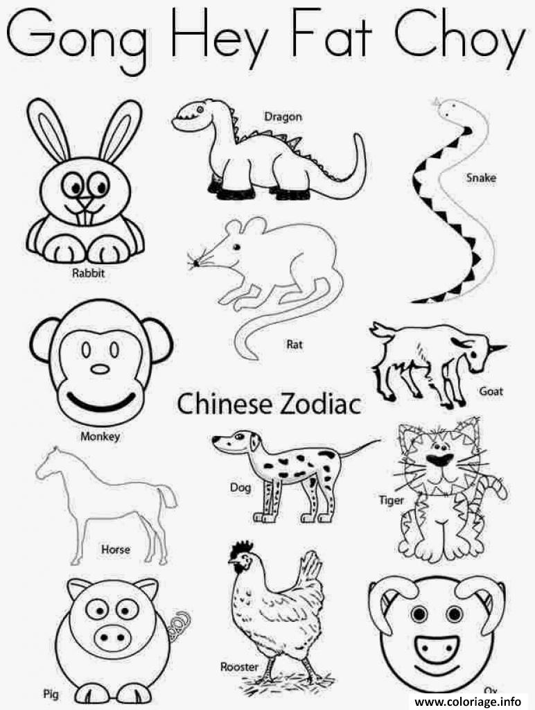 Dessin nouvel an chinois animal zodiac Coloriage Gratuit à Imprimer