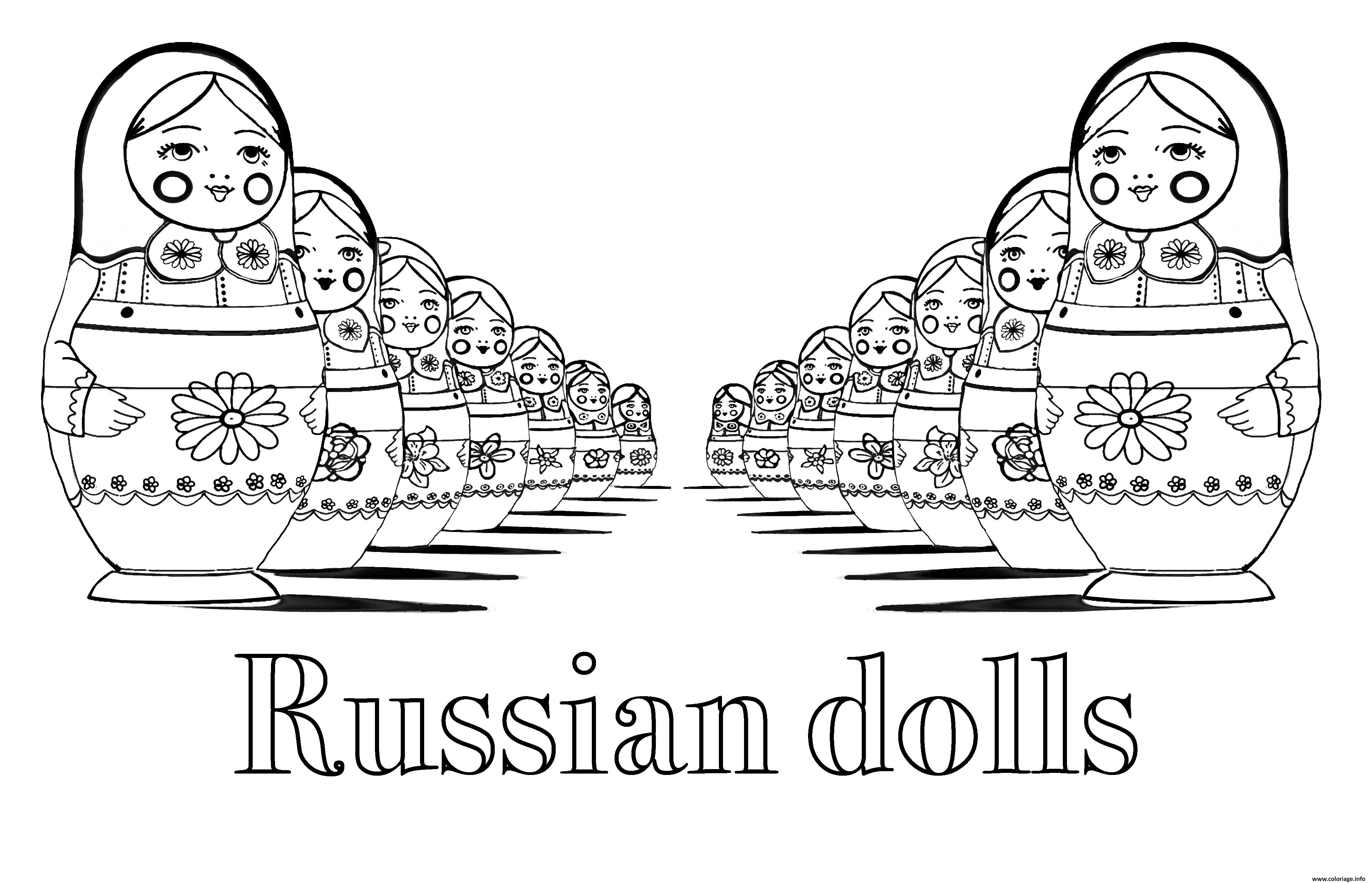 Dessin adult Matryoshka dolls perspective double with text Poupee Russe Coloriage Gratuit à Imprimer