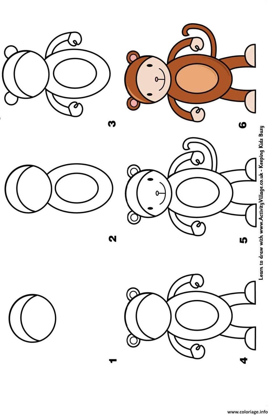 Coloriage comment dessiner un singe etape par etape - JeColorie.com
