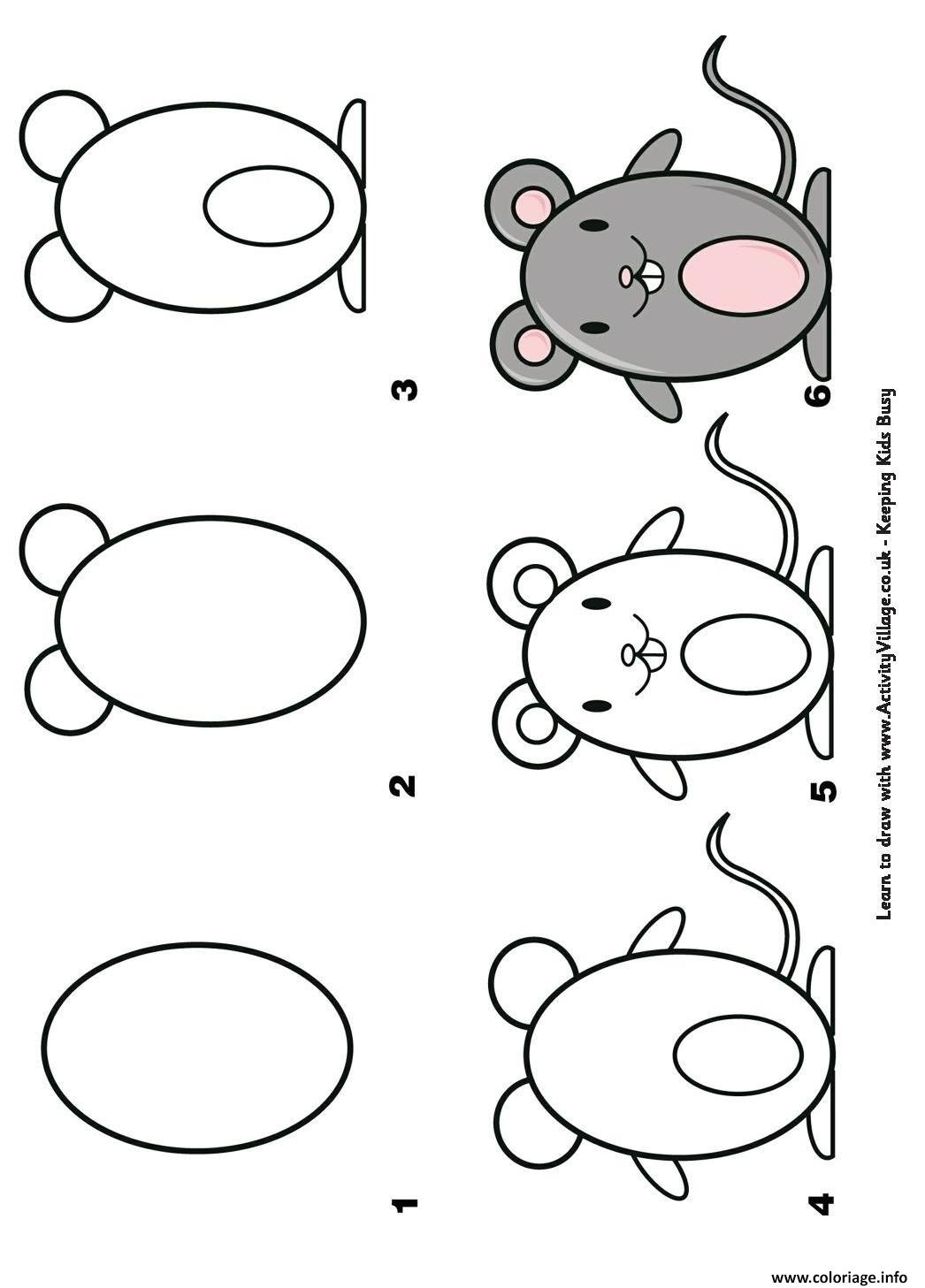 Coloriage comment dessiner une souris etape par etape - JeColorie.com