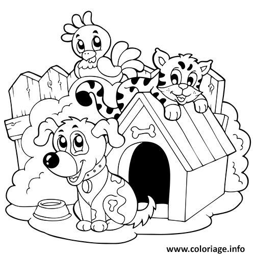 Dessin chien avec ses amis animaux Coloriage Gratuit à Imprimer