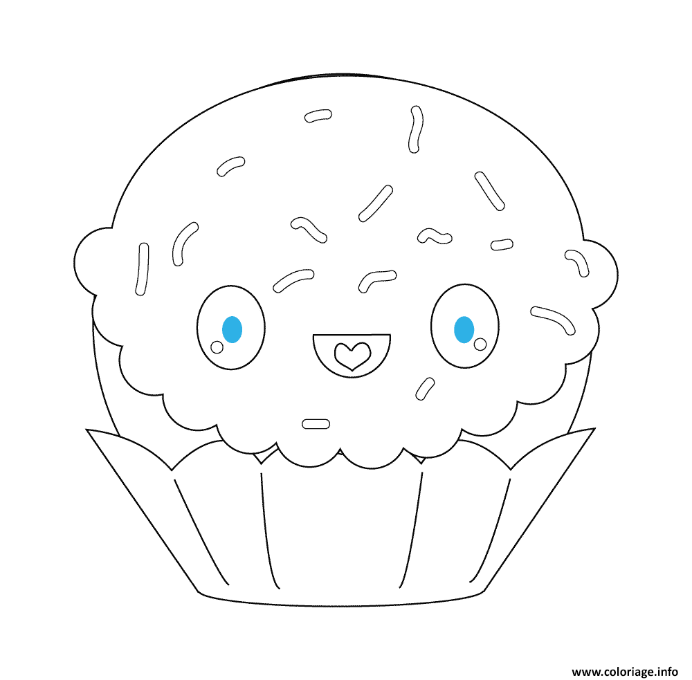 Dessin kawaii cupcake Coloriage Gratuit à Imprimer