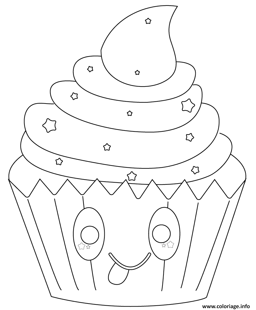 Coloriage Kawaii Cupcake With Stars Dessin Kawaii à imprimer