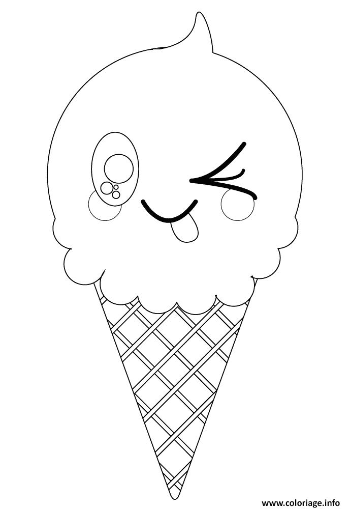 Dessin kawaii ice cream cone Coloriage Gratuit à Imprimer