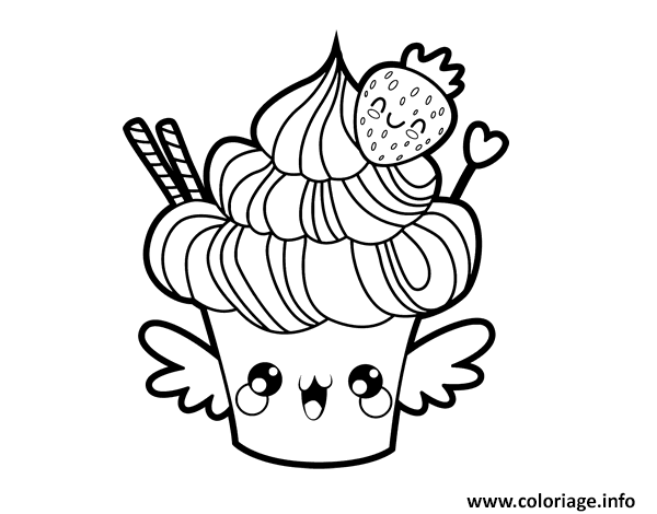 Dessin cupcake kawaii au fraise food Coloriage Gratuit à Imprimer