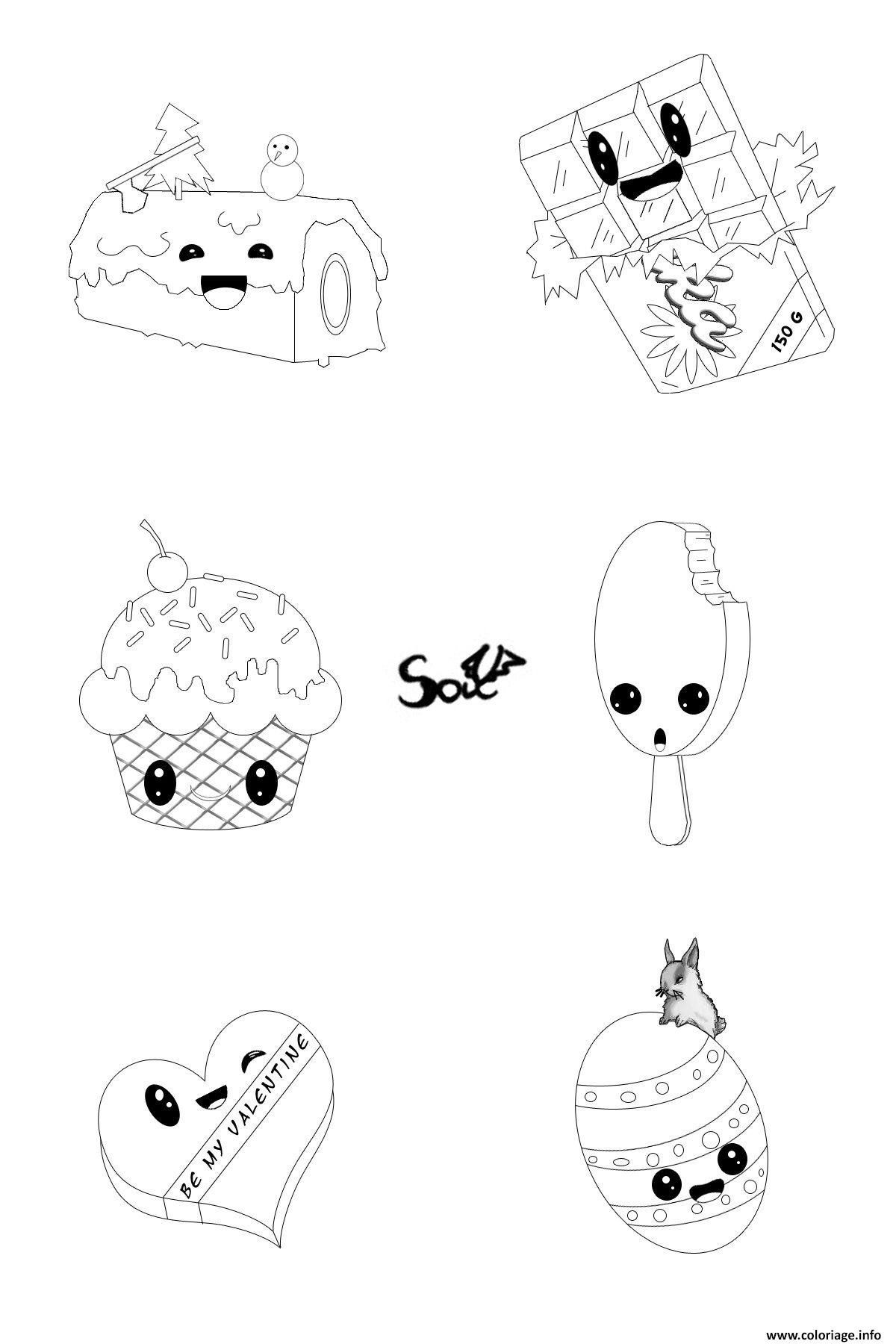 Dessin kawaii food sucrerie chocolat Coloriage Gratuit à Imprimer