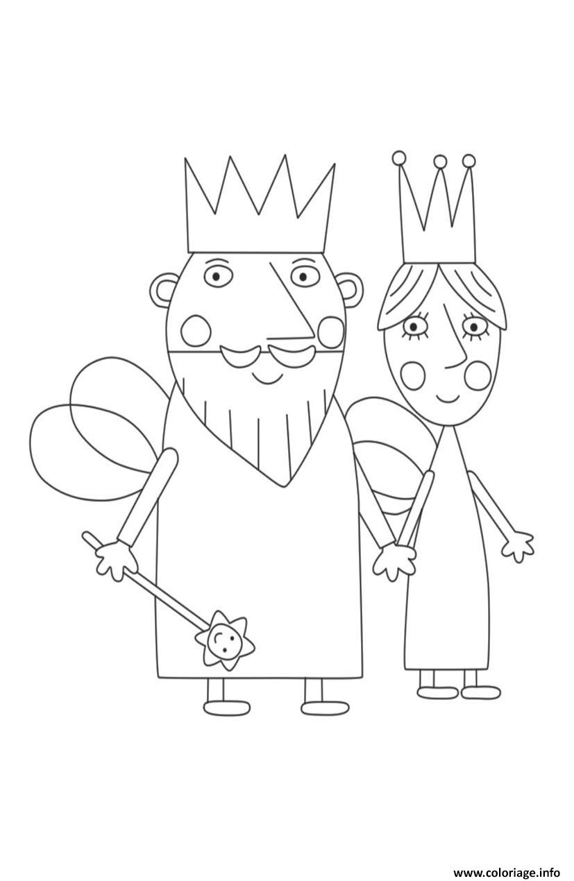 Dessin Le Roi et la Reine Le Petit Royaume de Ben et Holly Coloriage Gratuit à Imprimer